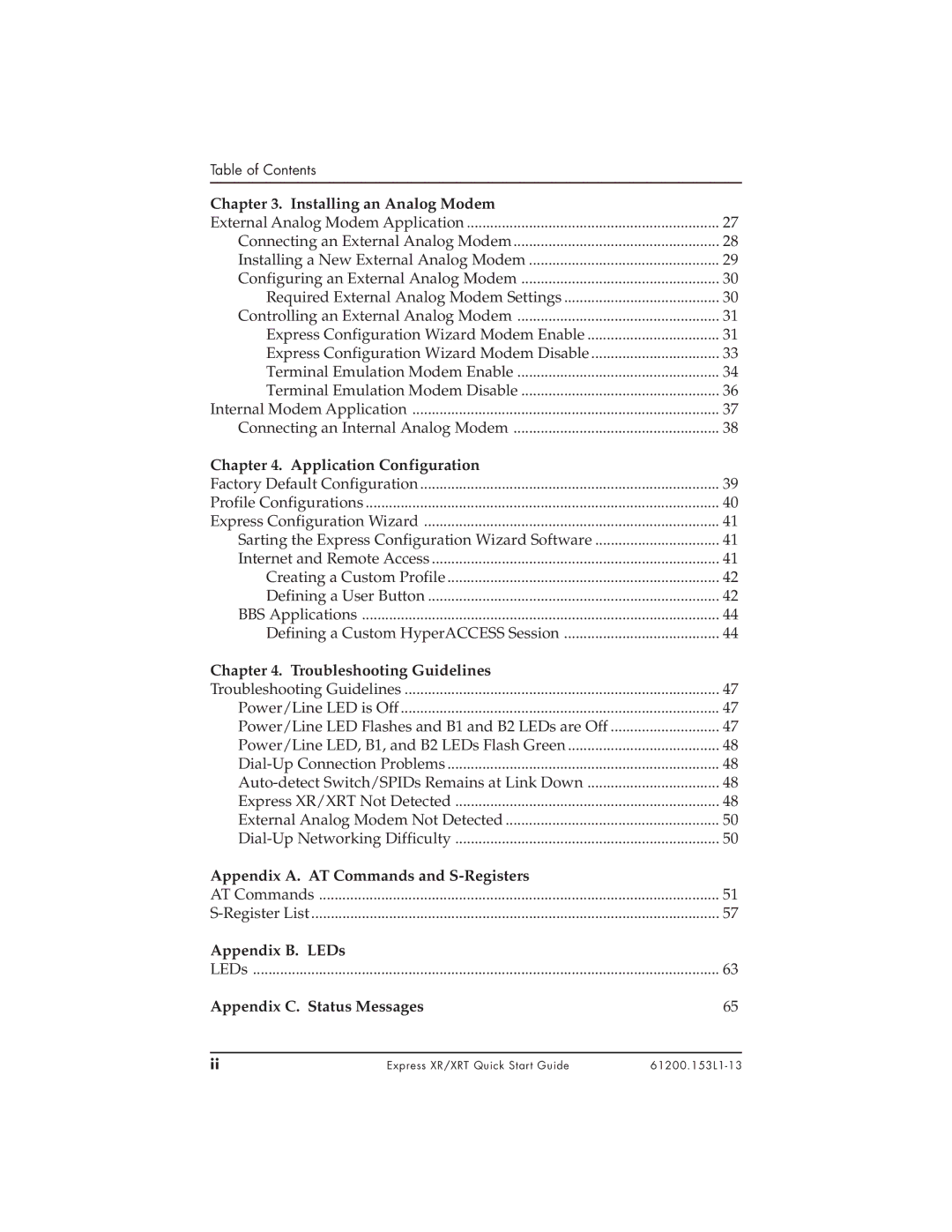 ADTRAN XRT, 3360.9VU01 Installing an Analog Modem, Application Configuration, Troubleshooting Guidelines, Appendix B. LEDs 