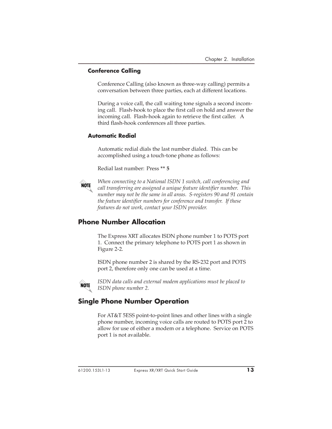 ADTRAN 1200153L2, 3360.9VU01 Phone Number Allocation, Single Phone Number Operation, Conference Calling, Automatic Redial 