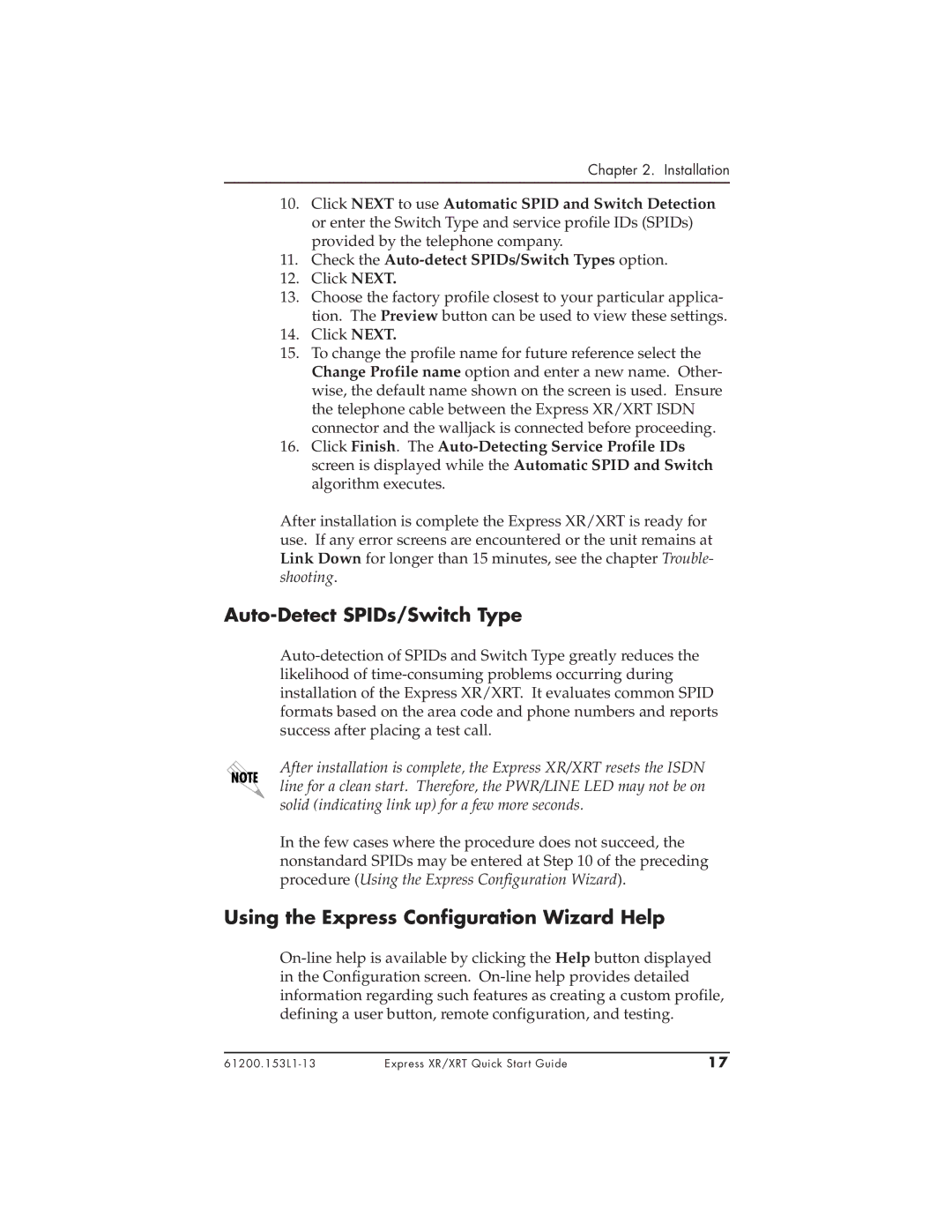 ADTRAN 3360.9VU01, 1200153L2, 1200153L1, XRT Auto-Detect SPIDs/Switch Type, Using the Express Configuration Wizard Help 