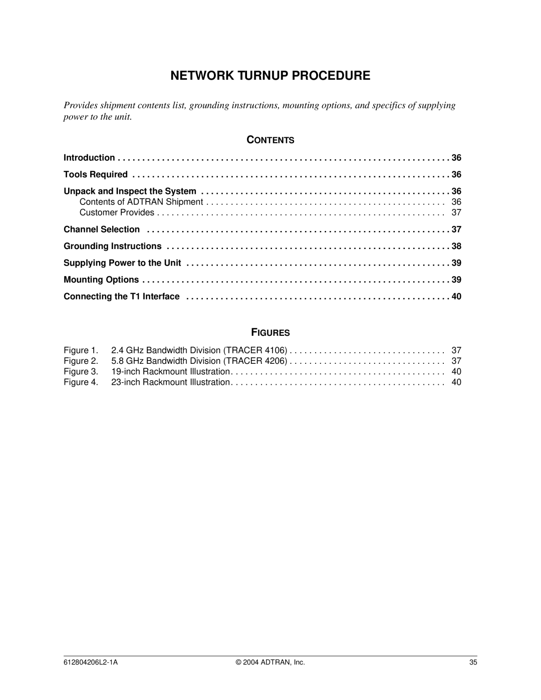 ADTRAN 4206 Plan A, 4106 Plan A system manual Network Turnup Procedure, Unpack and Inspect the System 