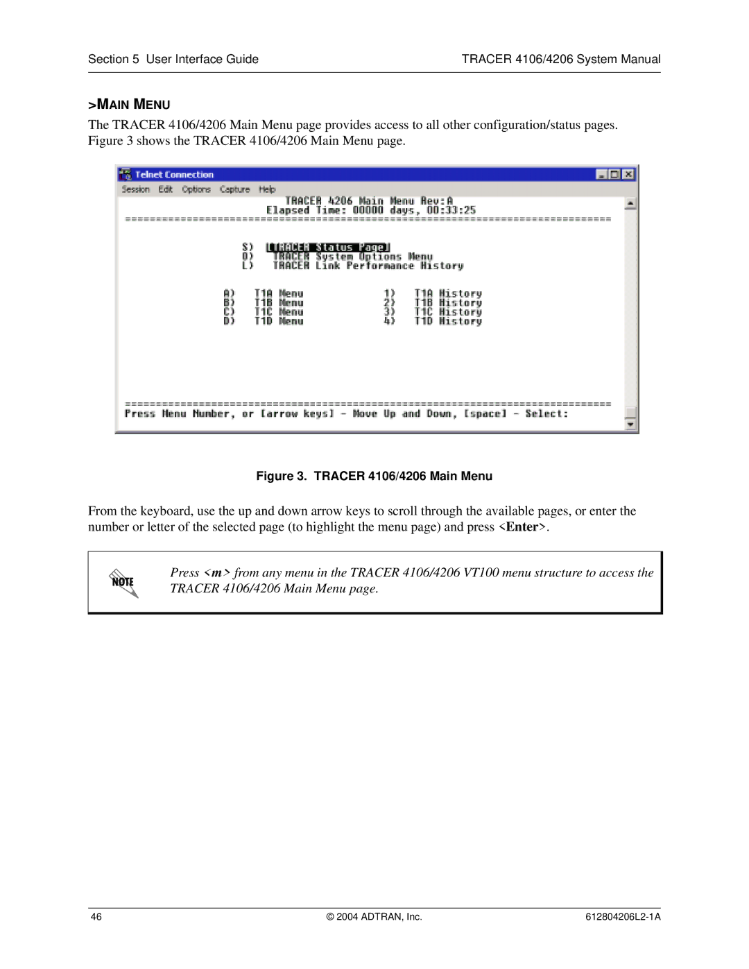 ADTRAN 4106 Plan A, 4206 Plan A system manual Main Menu 