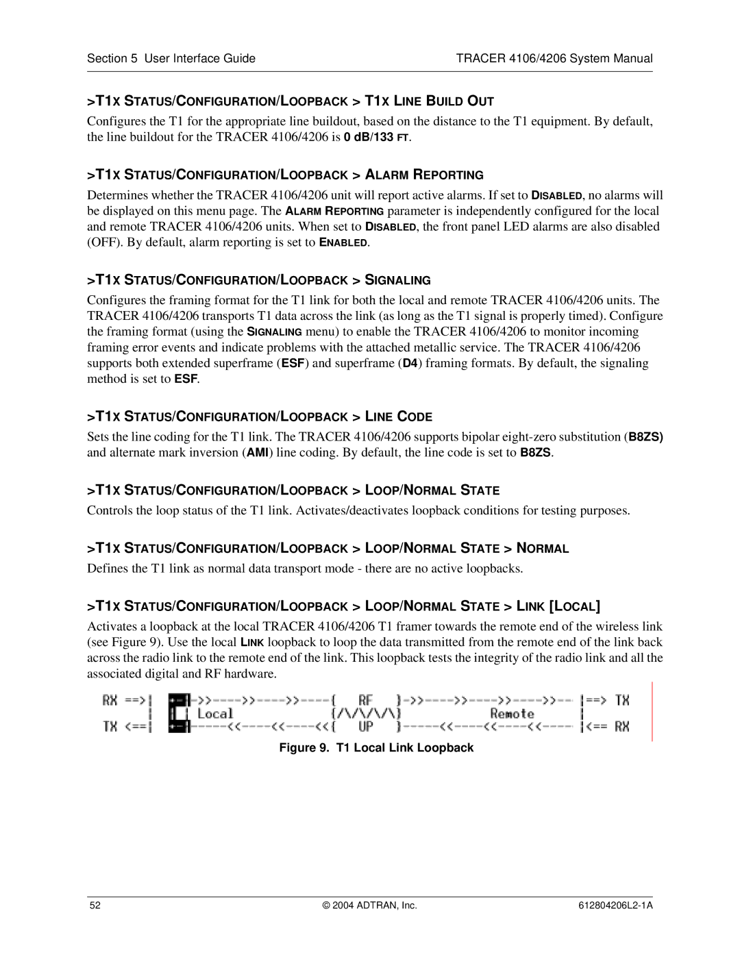 ADTRAN 4106 Plan A, 4206 Plan A system manual T1X STATUS/CONFIGURATION/LOOPBACK T1X Line Build OUT 