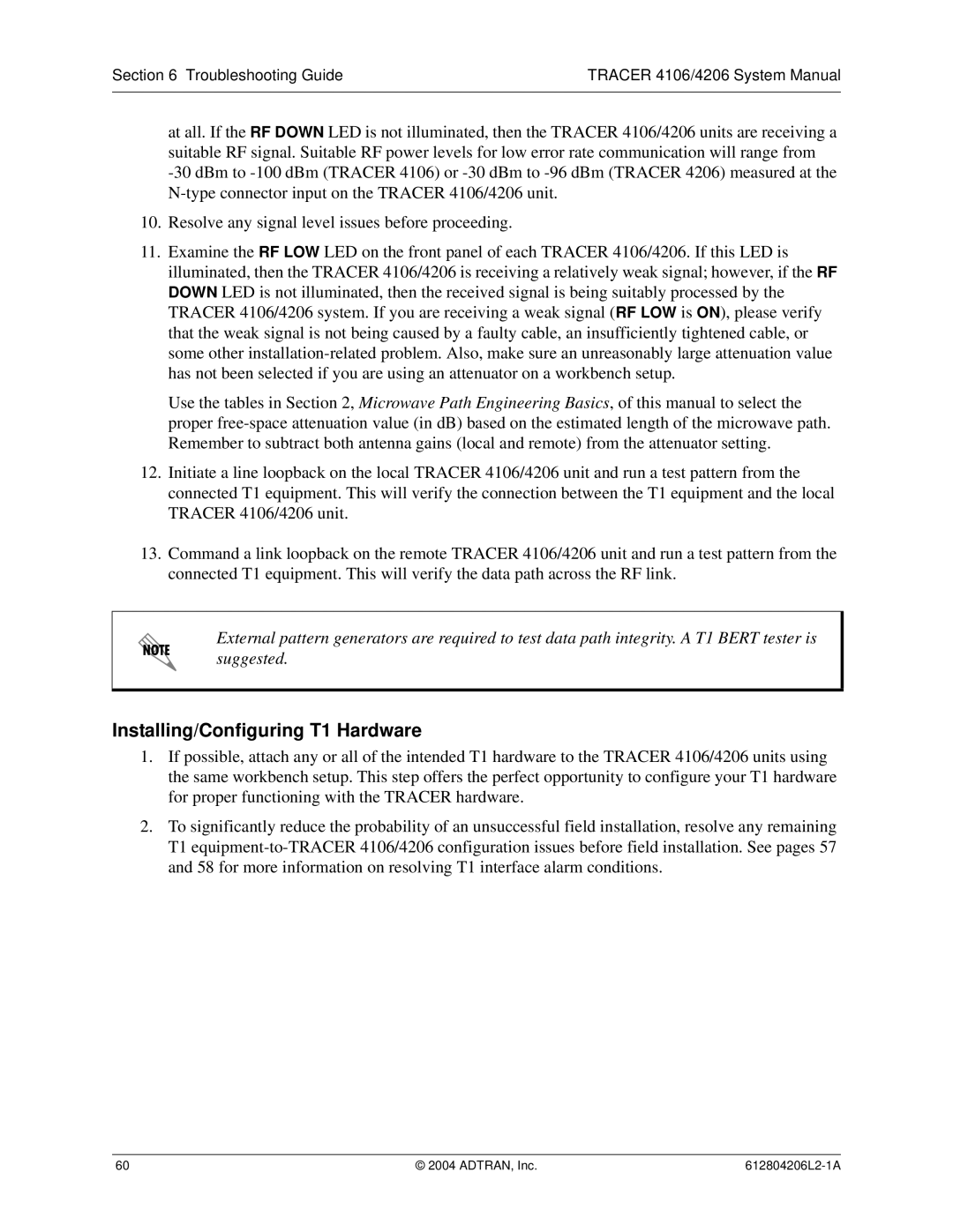 ADTRAN 4106 Plan A, 4206 Plan A system manual Installing/Configuring T1 Hardware 