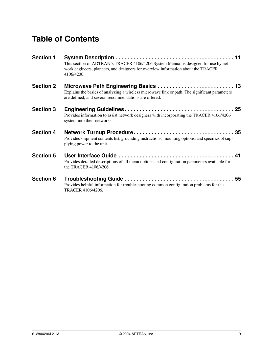 ADTRAN 4206 Plan A, 4106 Plan A system manual Table of Contents 