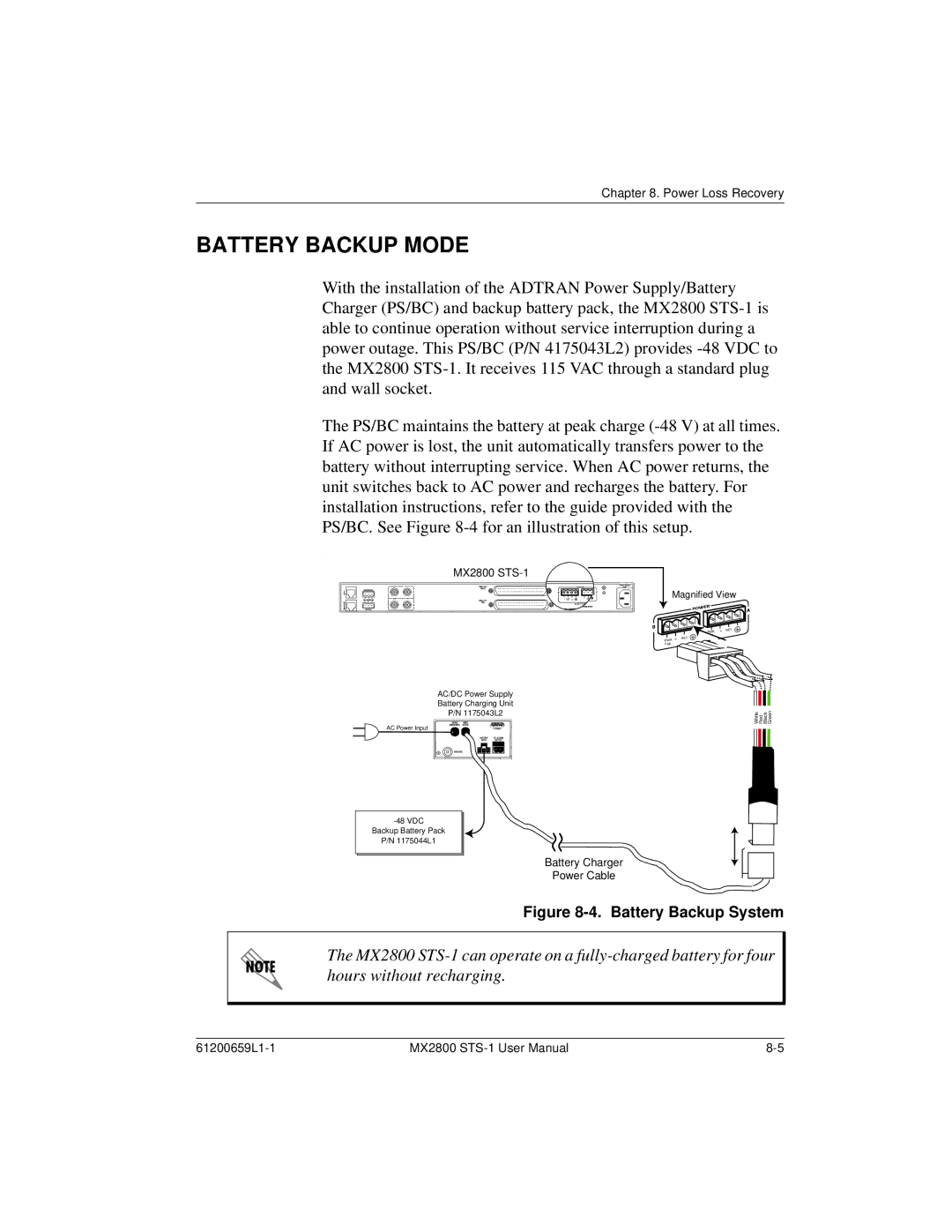 ADTRAN 4175043L2, 4200659L1, 4200659L5, 4200659L8, 4200659L2, 4200659L7, 4200659L3 Battery Backup Mode, Battery Backup System 