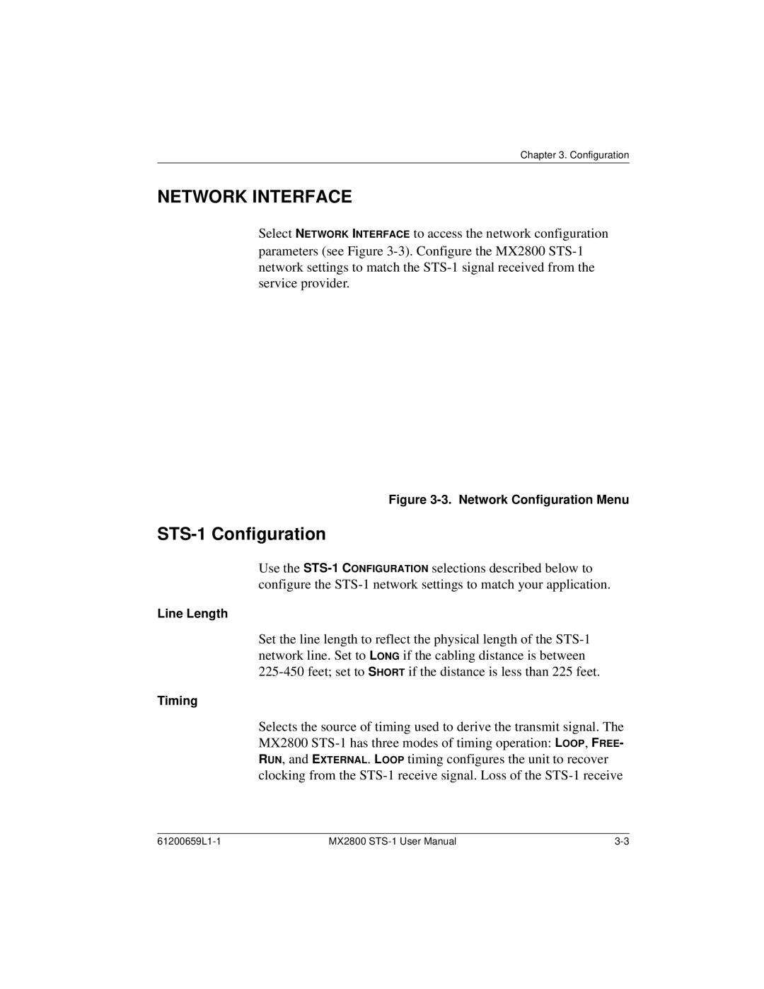 ADTRAN 4175043L2, 4200659L1, 4200659L5, 4200659L8, 4200659L2 Network Interface, STS-1 Configuration, Line Length, Timing 