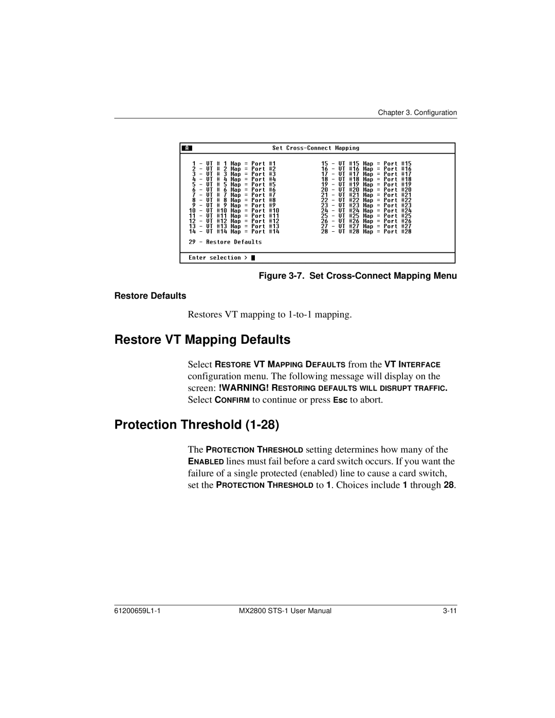 ADTRAN 1200657L2, 4200659L1, 4175043L2, 4200659L5, 4200659L8, 4200659L2 Restore VT Mapping Defaults, Protection Threshold 