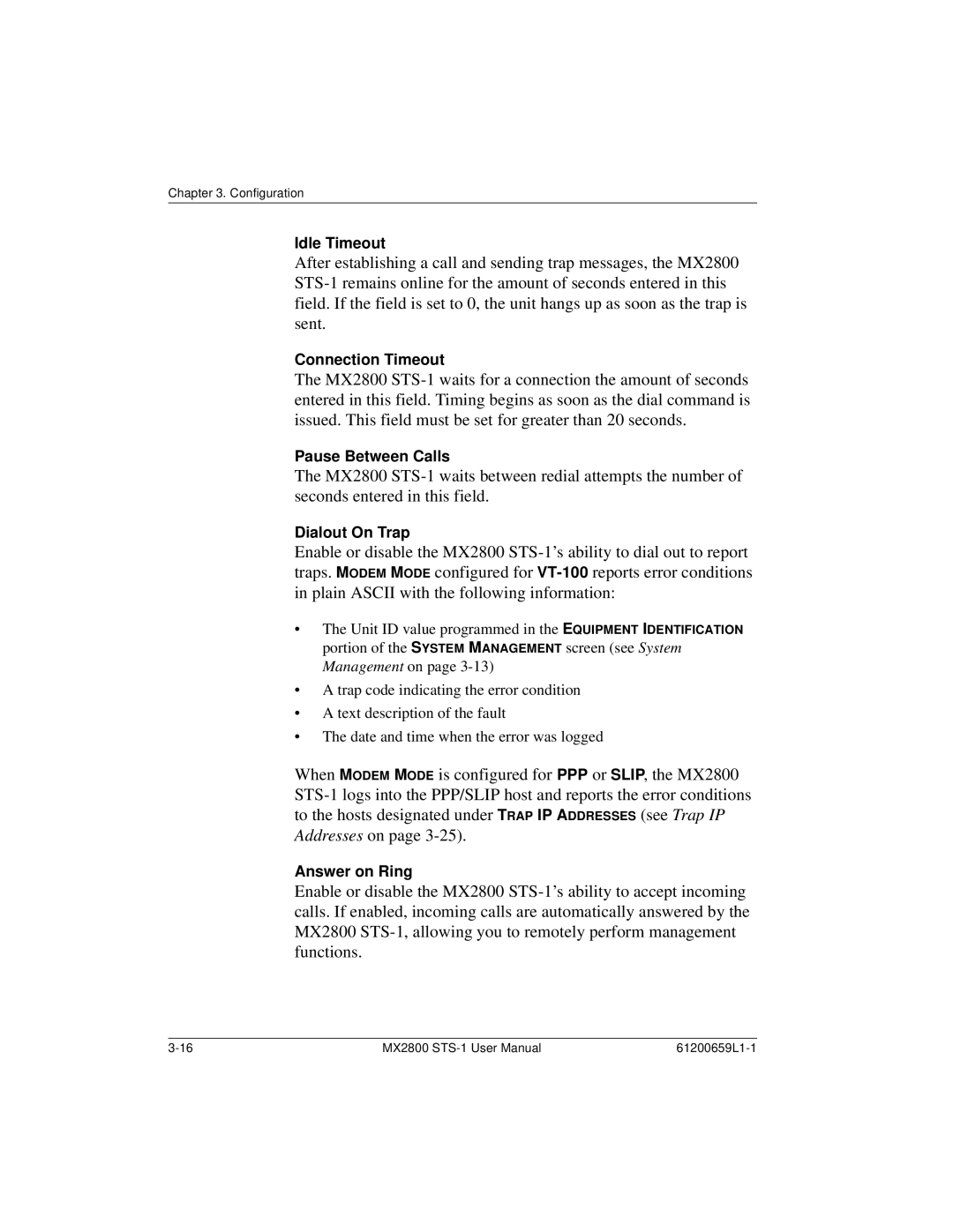 ADTRAN 4200659L5, 4200659L1 Idle Timeout, Connection Timeout, Pause Between Calls, Dialout On Trap, Answer on Ring 