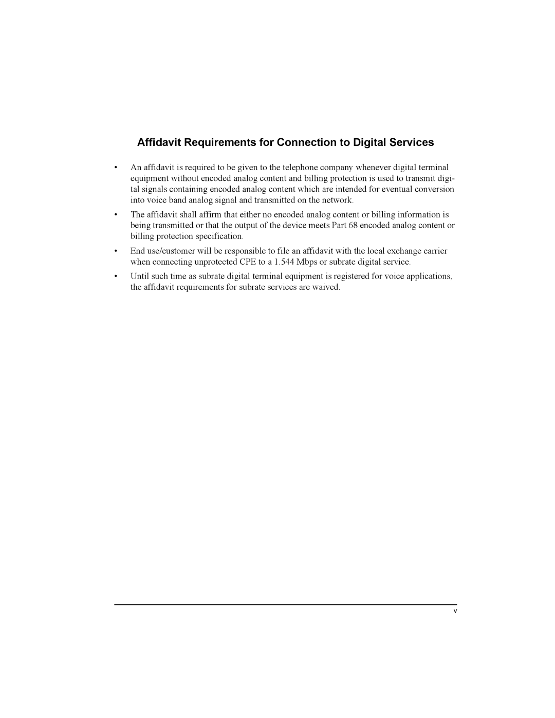 ADTRAN 4202023L4, 4202023L1, 4202023L2, 4202023L3 manual Affidavit Requirements for Connection to Digital Services 