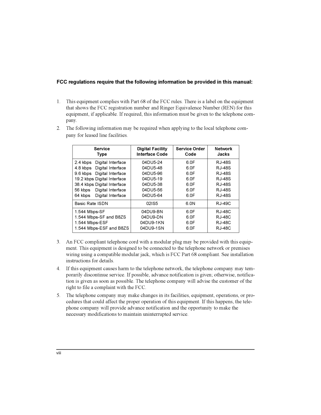 ADTRAN 4202023L1, 4202023L4, 4202023L2, 4202023L3 manual Service Digital Facility Service Order Network Type 