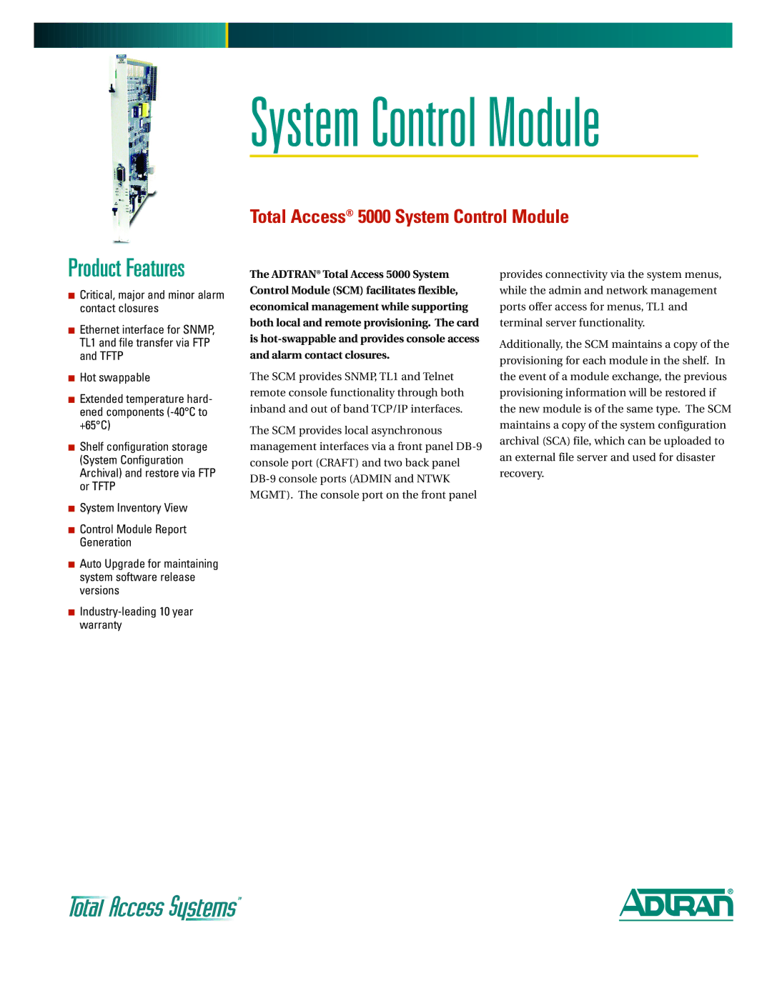 ADTRAN 5000 warranty System Control Module 