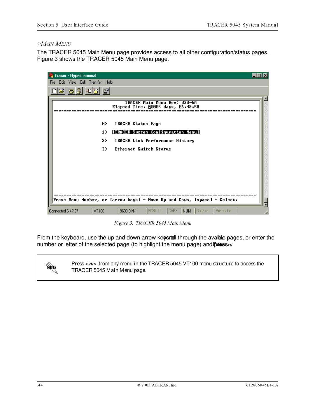 ADTRAN 5045 system manual Main Menu 