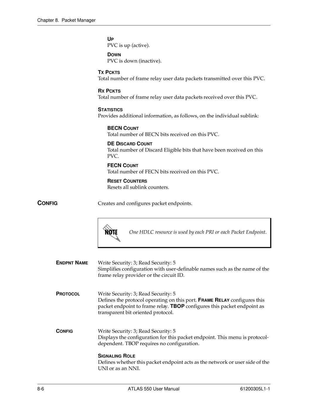 ADTRAN 550 user manual Becn Count, Fecn Count, Config 