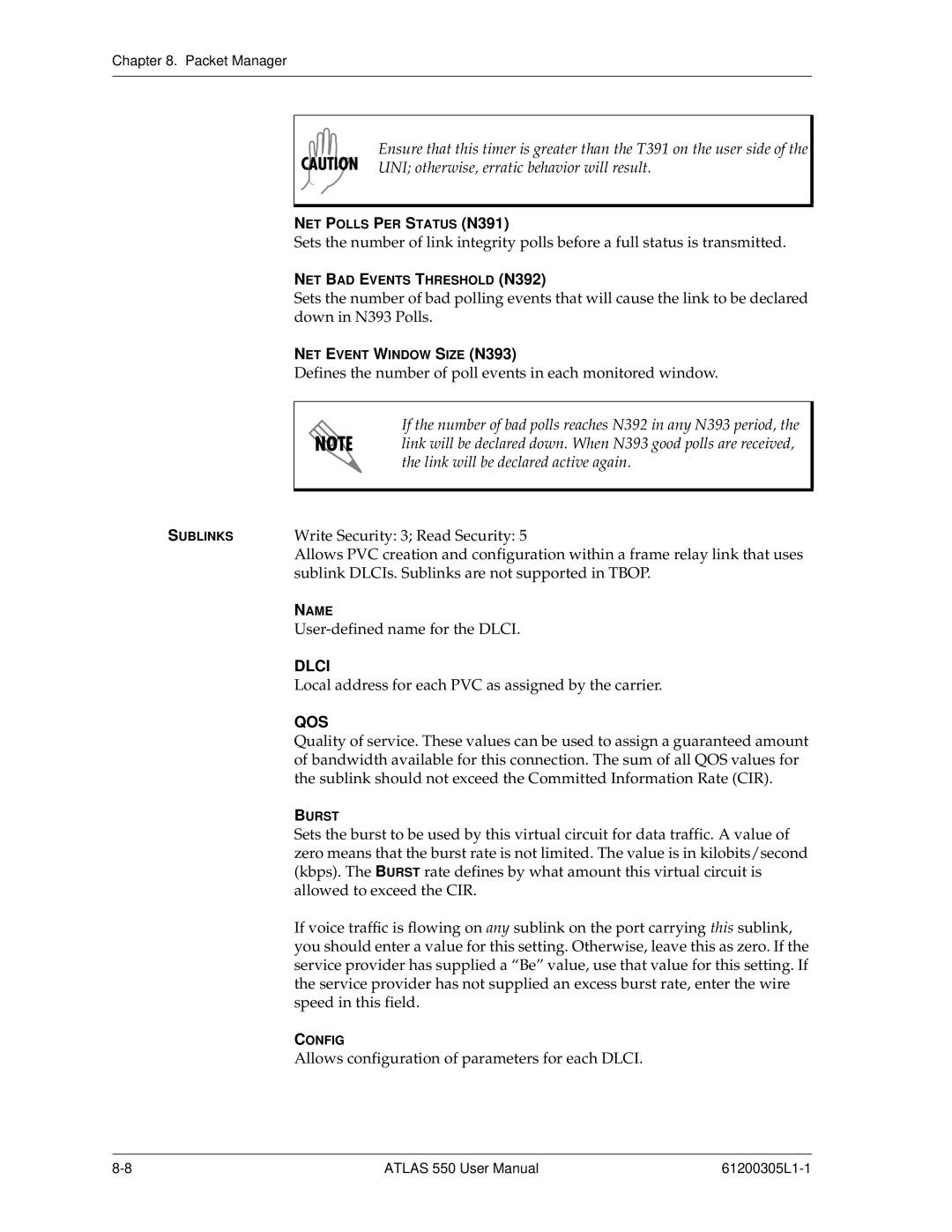 ADTRAN 550 user manual Dlci, Qos 