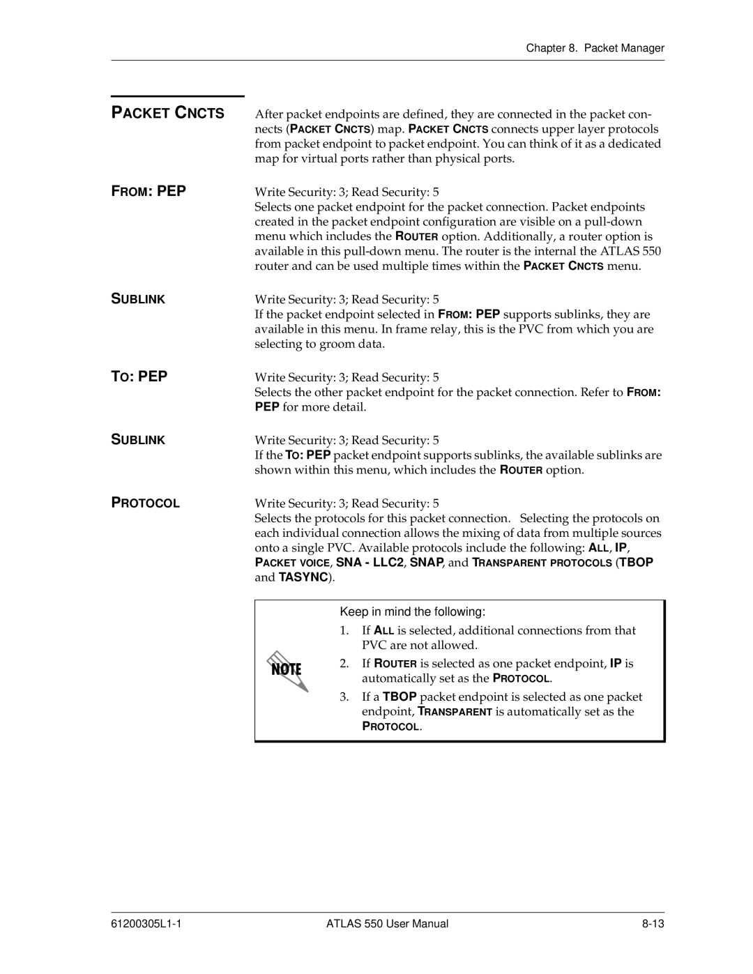 ADTRAN 550 user manual Packet Cncts, Sublink, Protocol 