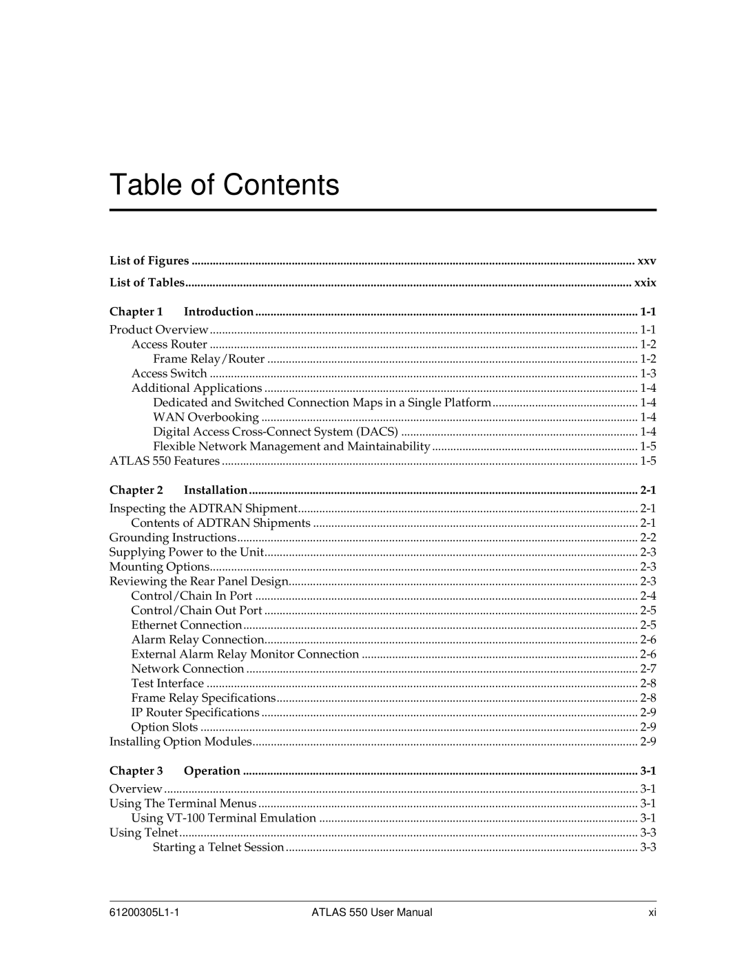 ADTRAN 550 user manual Table of Contents 