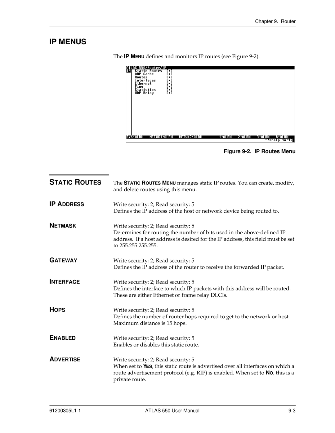 ADTRAN 550 user manual IP Menus, Static Routes 