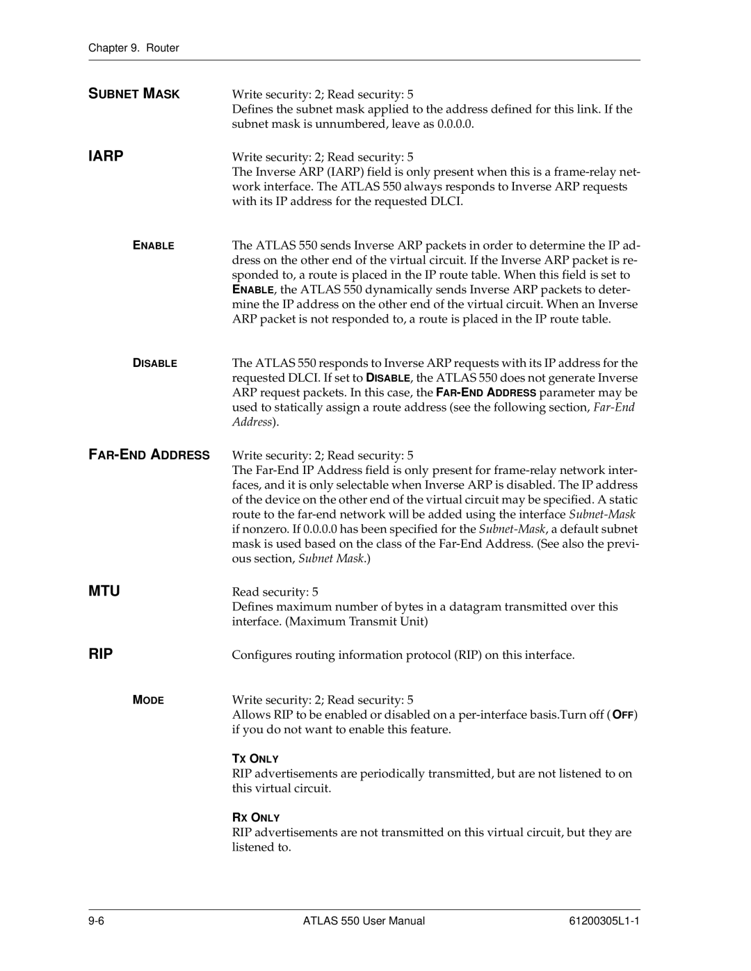 ADTRAN 550 user manual Subnet Mask, FAR-END Address 