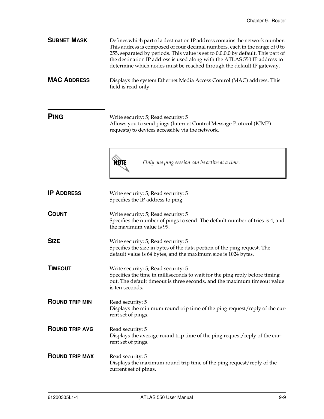 ADTRAN 550 user manual Ping 