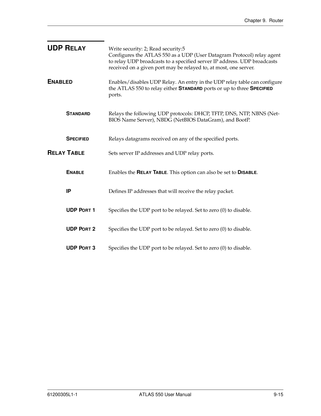 ADTRAN 550 user manual UDP Relay, Relay Table, UDP Port 