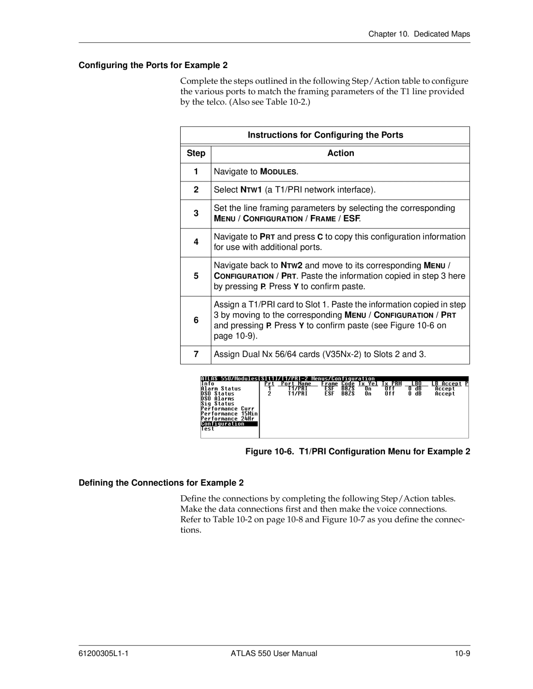 ADTRAN 550 user manual Configuring the Ports for Example, Instructions for Configuring the Ports 