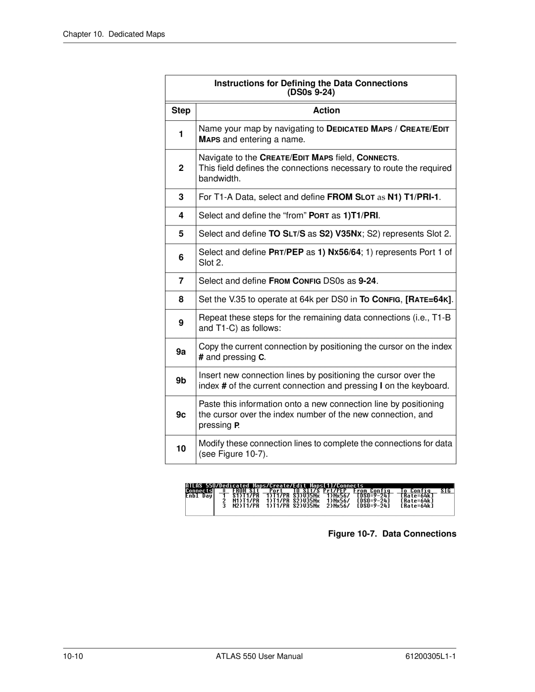 ADTRAN 550 user manual Instructions for Defining the Data Connections 