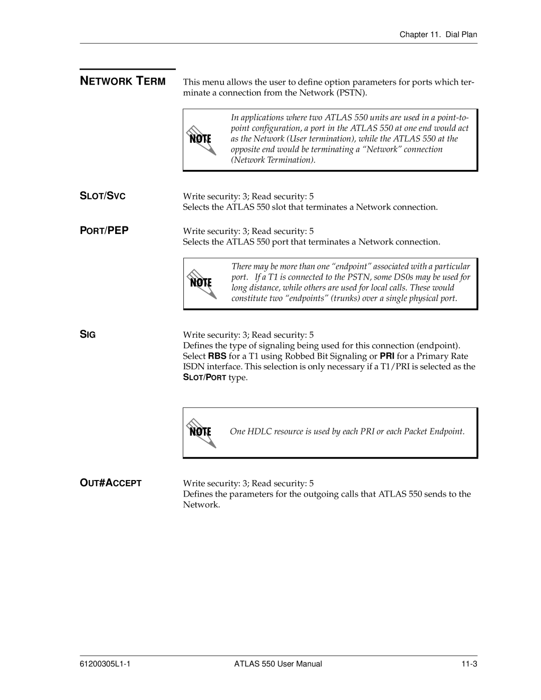 ADTRAN 550 user manual Network Term, Slot/Svc, Out#Accept 