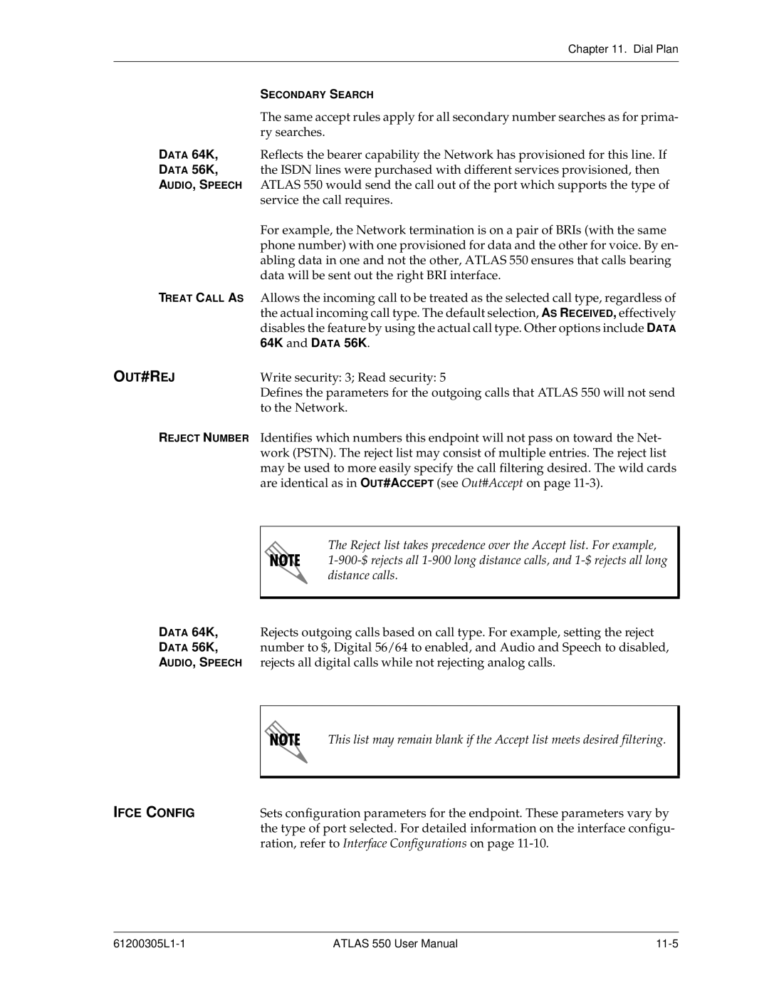 ADTRAN 550 user manual Data 64K, 64K and Data 56K, Out#Rej, Ifce Config 