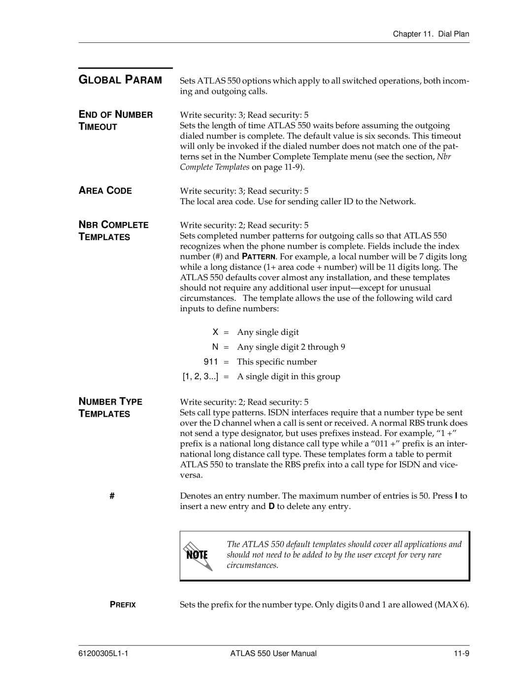 ADTRAN 550 user manual Global Param 