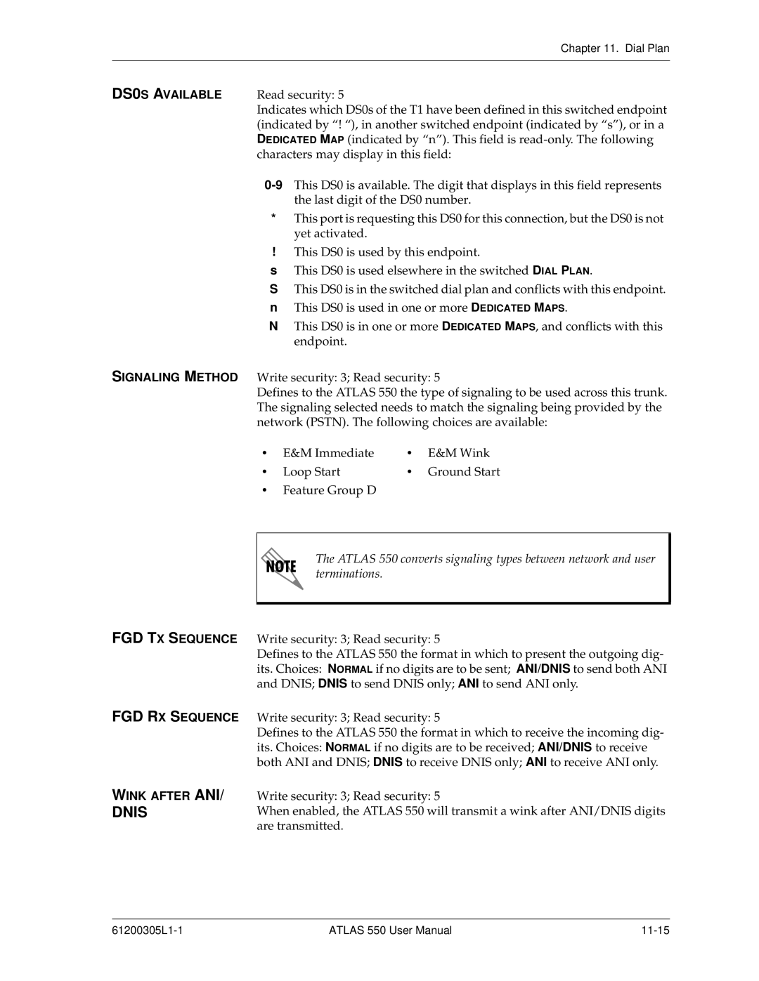 ADTRAN 550 user manual DS0S Available, FGD TX Sequence, FGD RX Sequence, Wink After ANI 