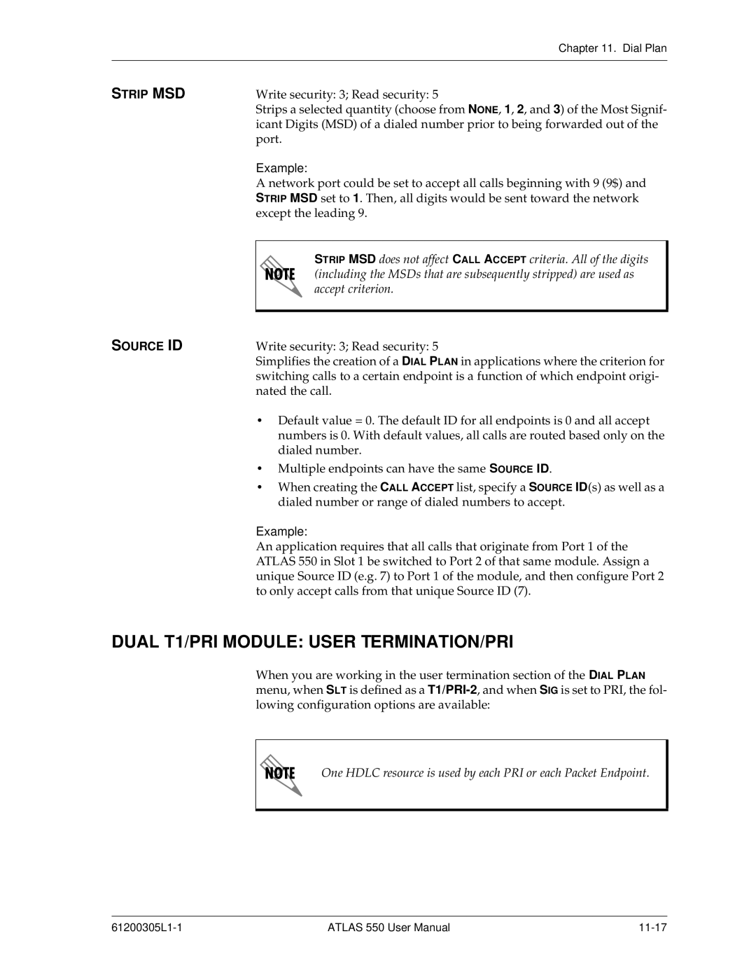 ADTRAN 550 user manual Dual T1/PRI Module User TERMINATION/PRI, Strip MSD 