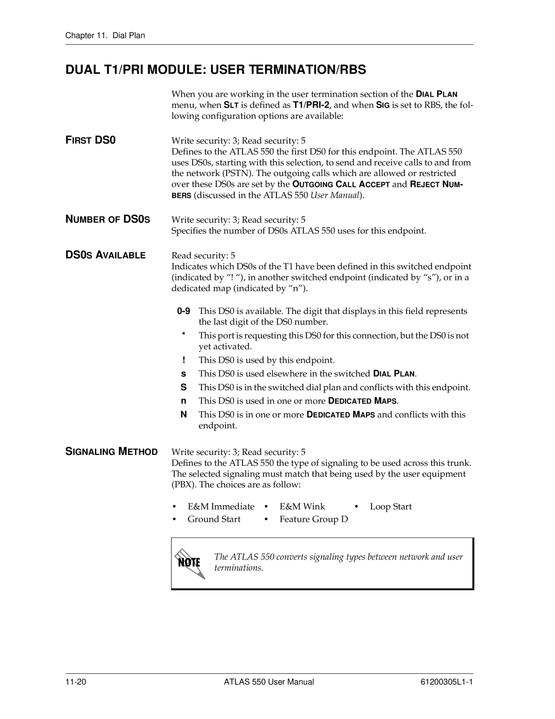 ADTRAN 550 user manual Dual T1/PRI Module User TERMINATION/RBS, Signaling Method 