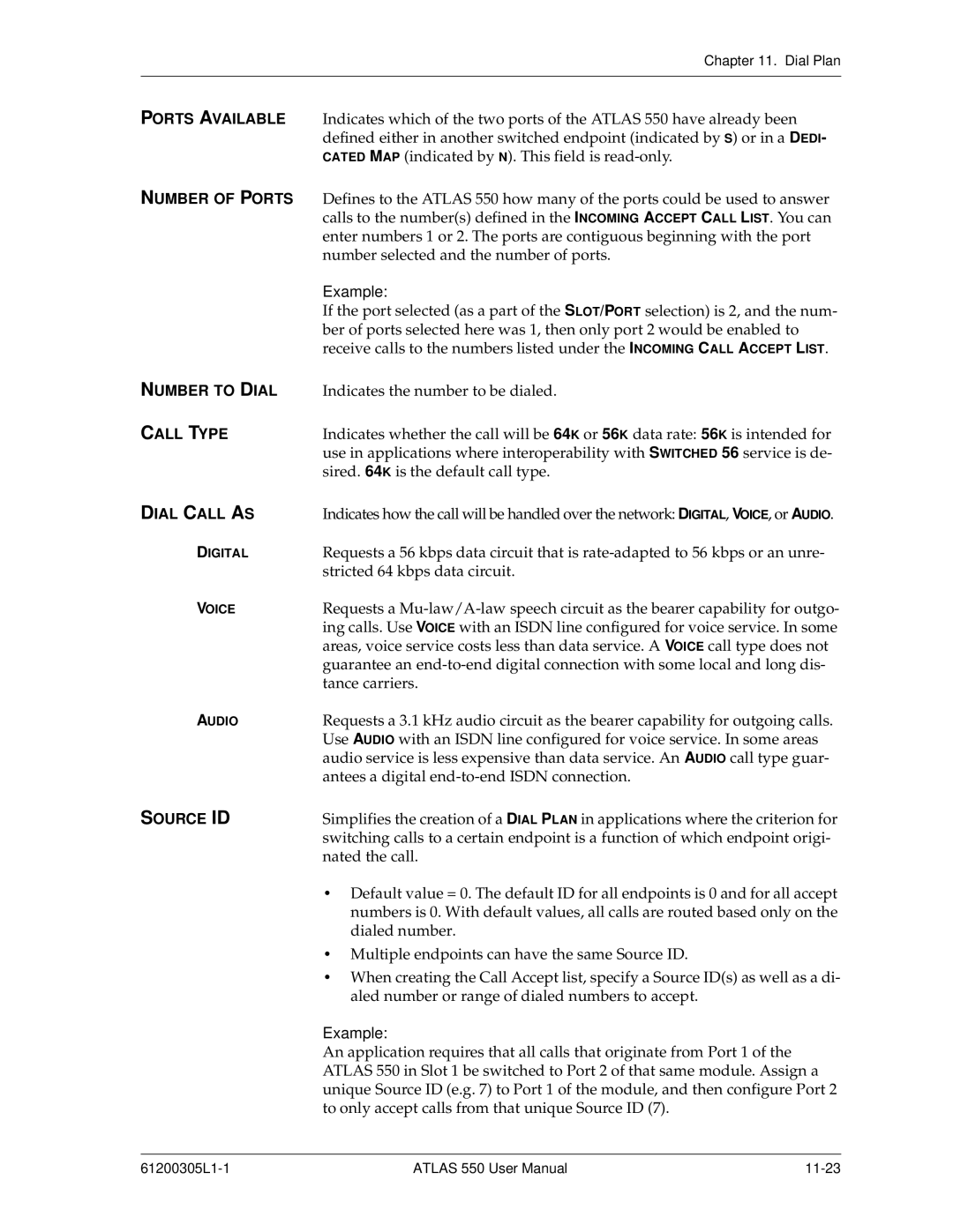 ADTRAN 550 user manual Ports Available, Number of Ports, Number to Dial, Call Type, Dial Call AS 