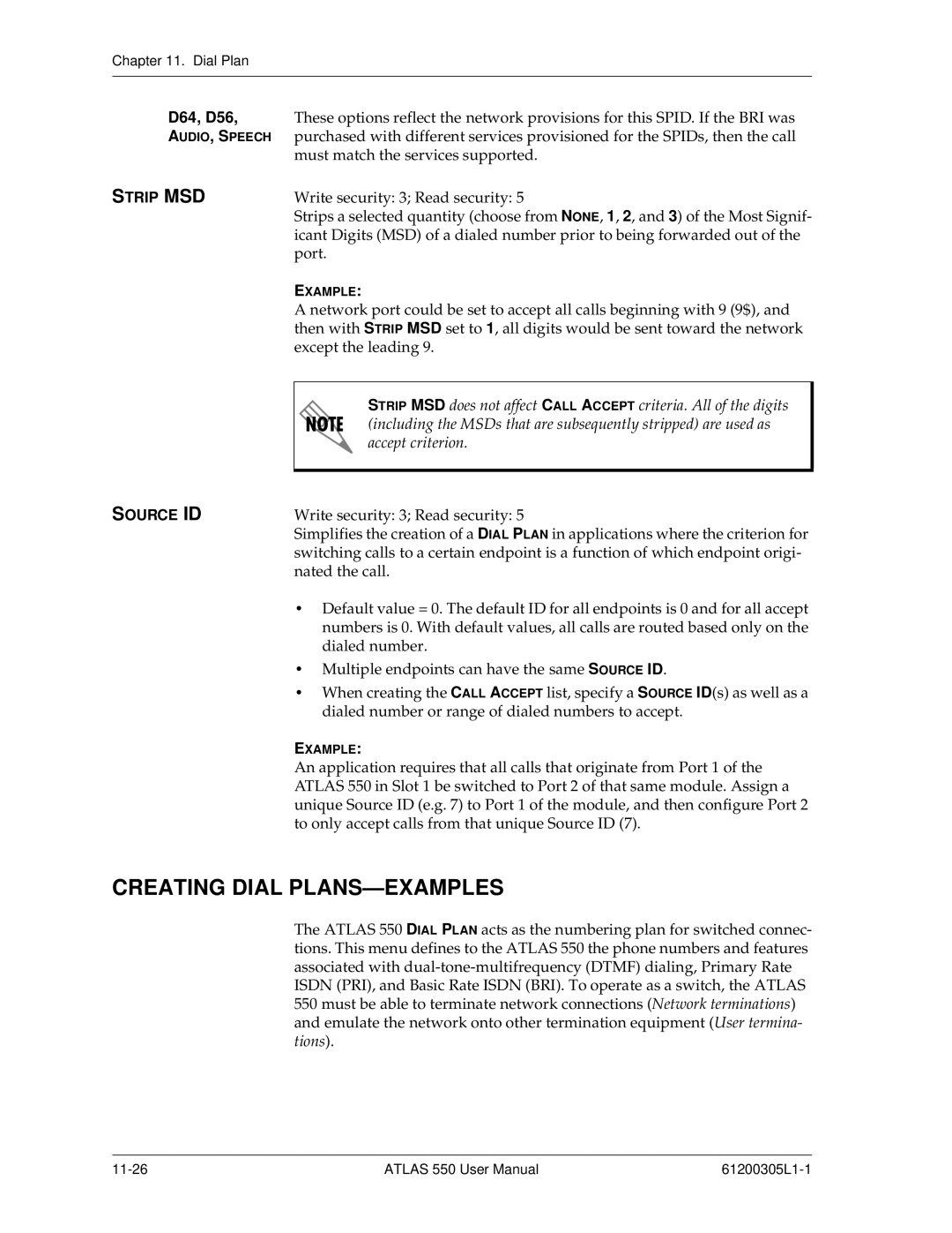 ADTRAN 550 user manual Creating Dial PLANS-EXAMPLES 