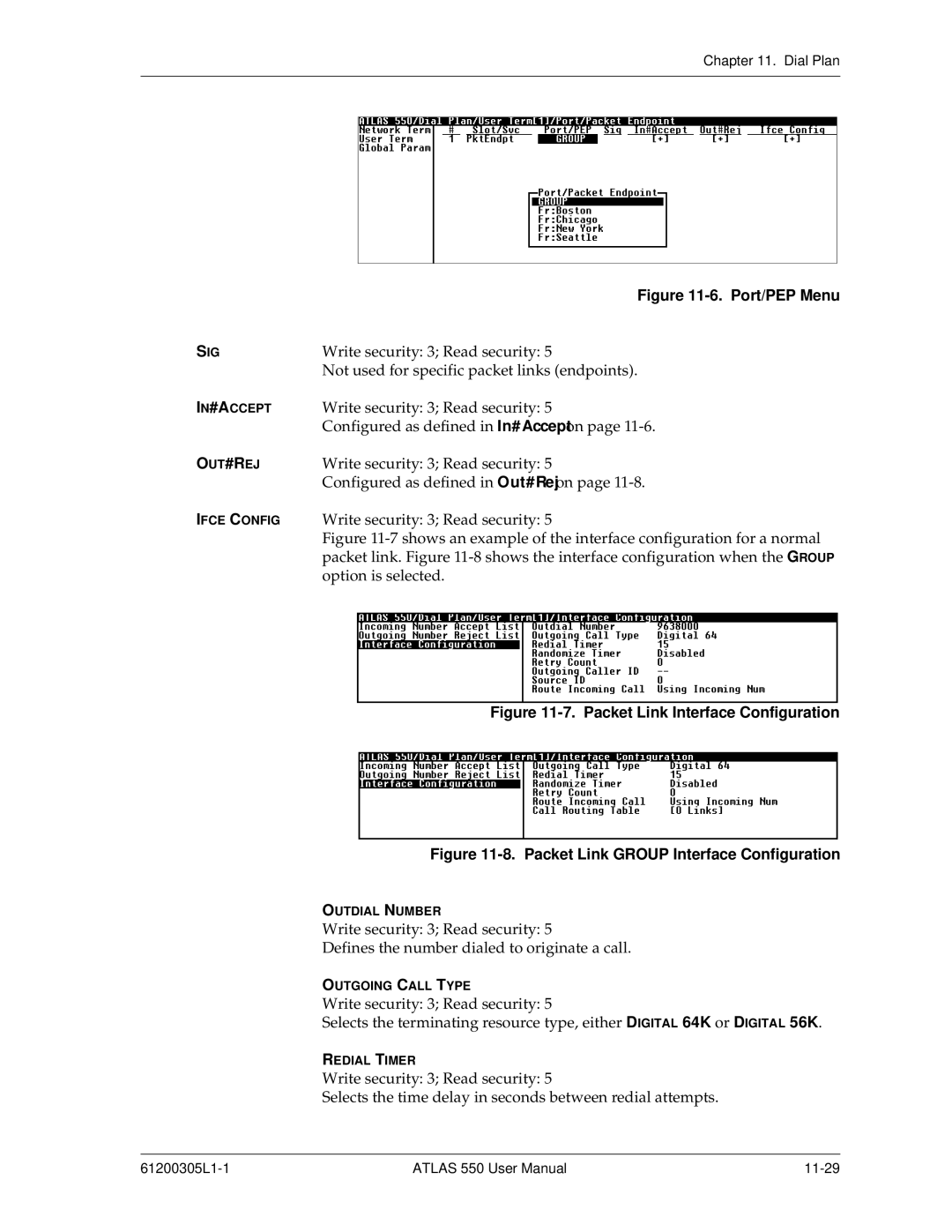 ADTRAN 550 user manual Port/PEP Menu 