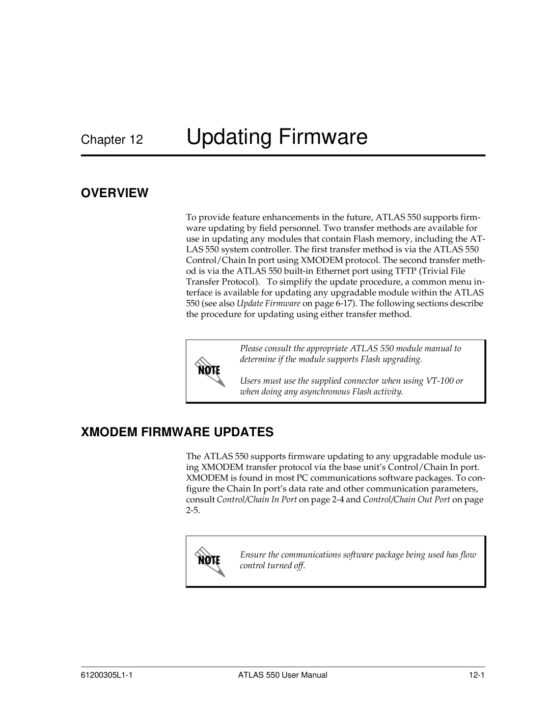 ADTRAN 550 user manual Updating Firmware, Xmodem Firmware Updates 