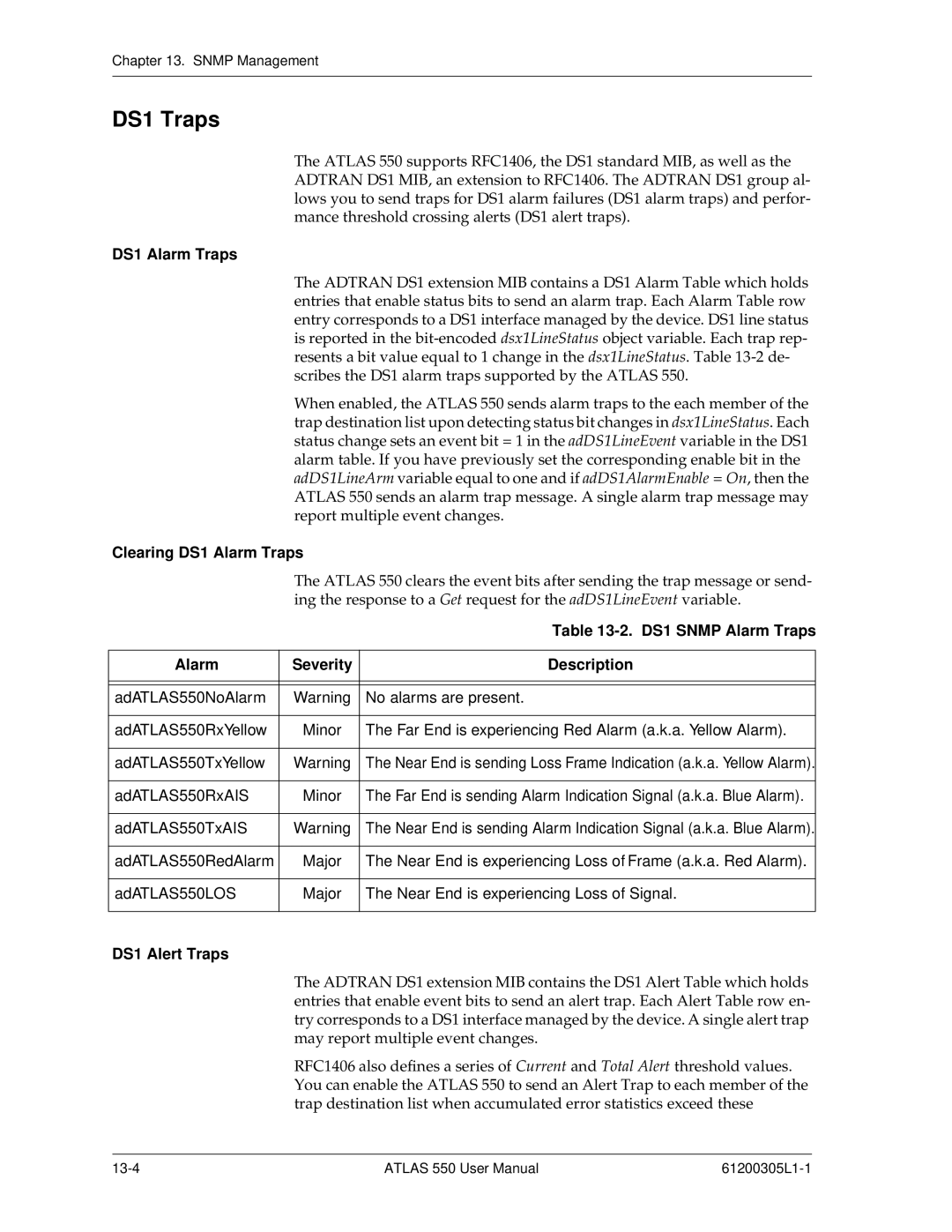 ADTRAN 550 user manual DS1 Traps 