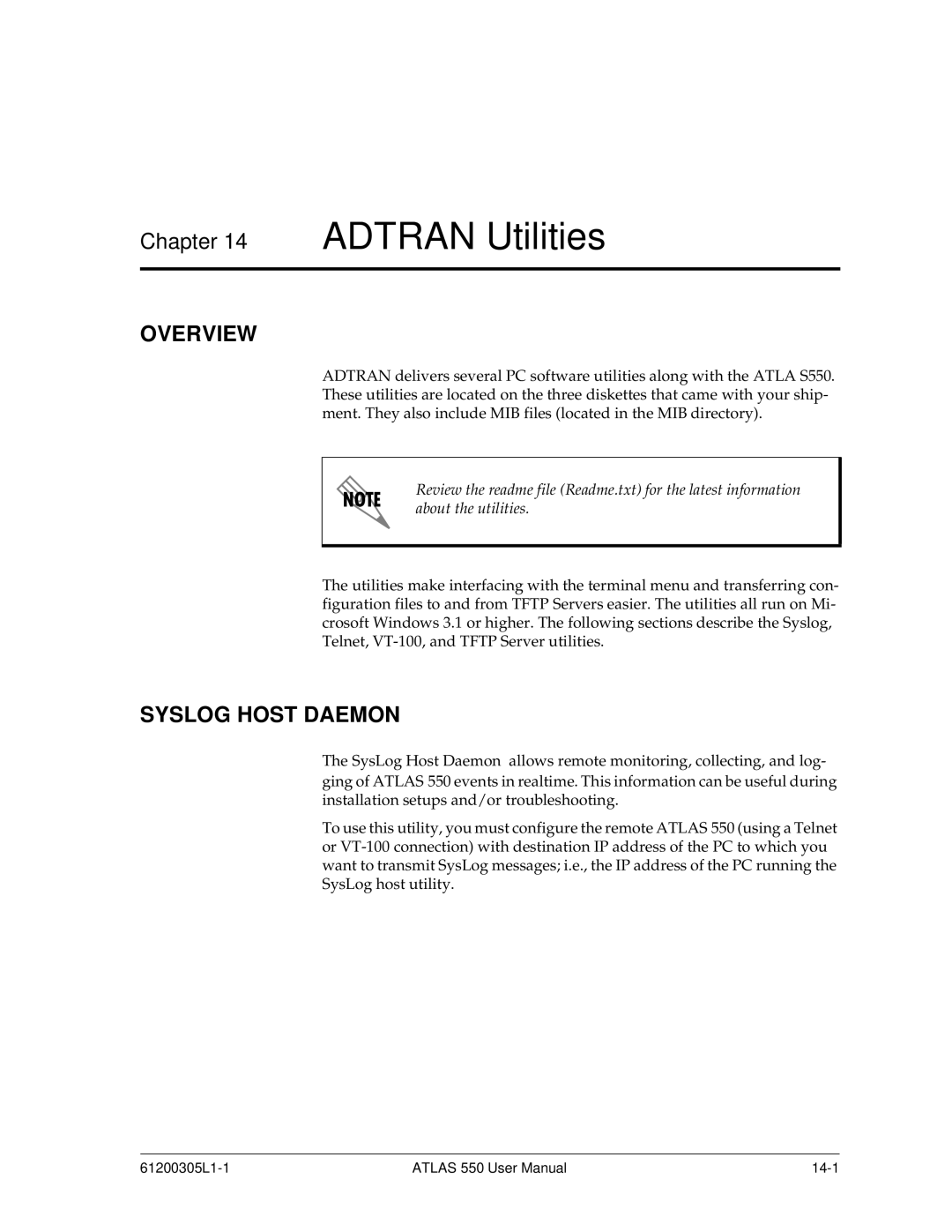 ADTRAN 550 user manual Adtran Utilities, Syslog Host Daemon 