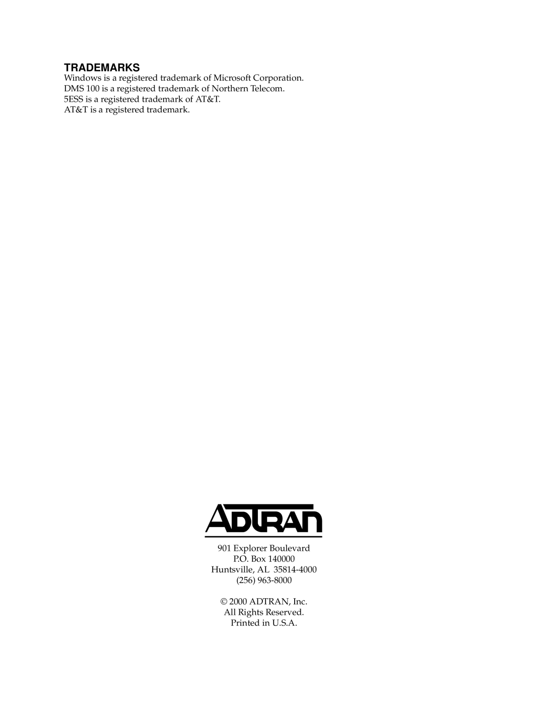 ADTRAN 550 user manual Trademarks 