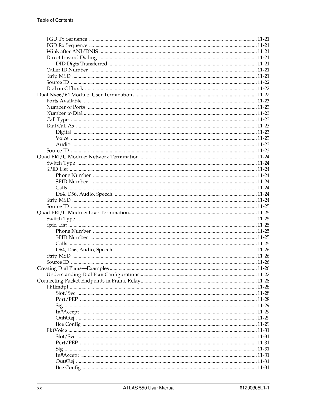 ADTRAN 550 user manual Table of Contents 