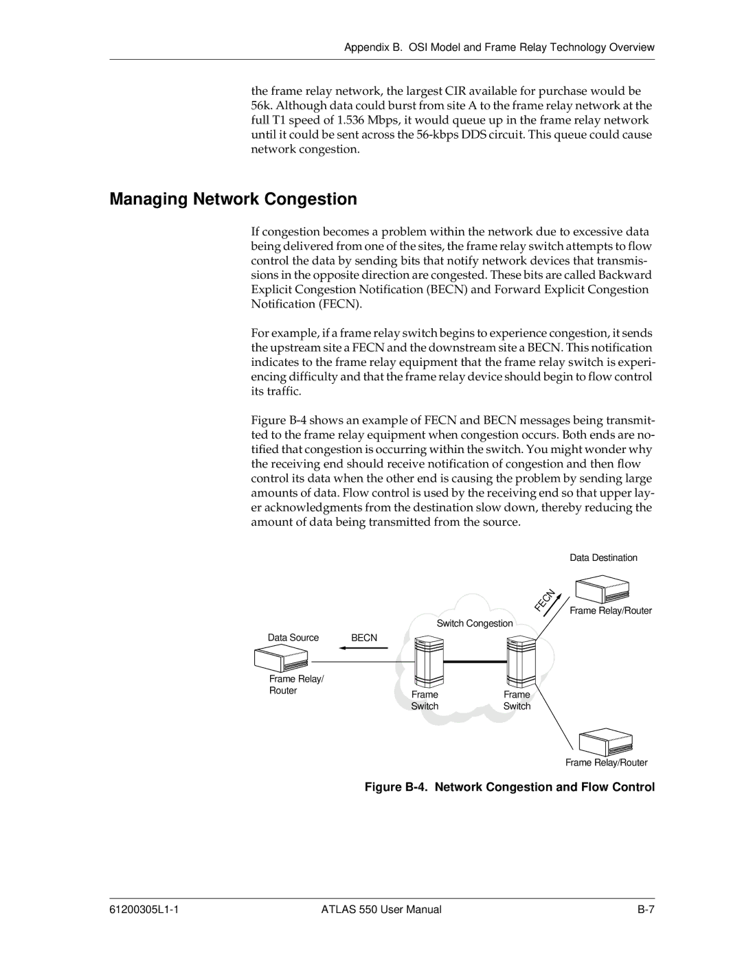 ADTRAN 550 user manual Managing Network Congestion, Figure B-4. Network Congestion and Flow Control 