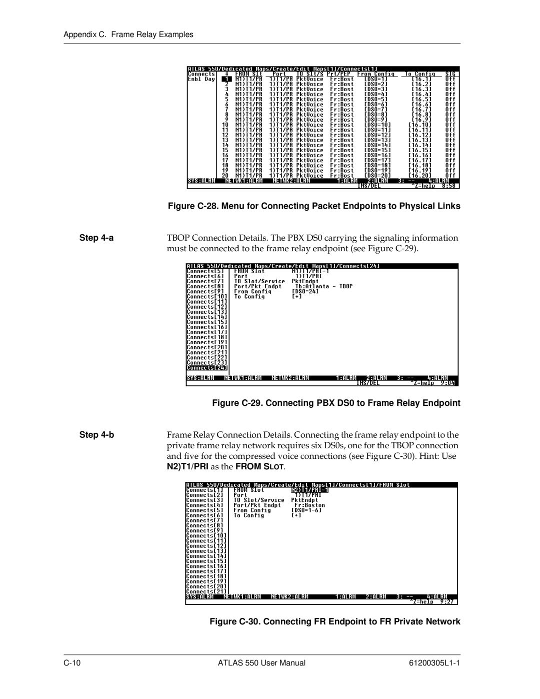 ADTRAN 550 user manual Figure C-29. Connecting PBX DS0 to Frame Relay Endpoint 