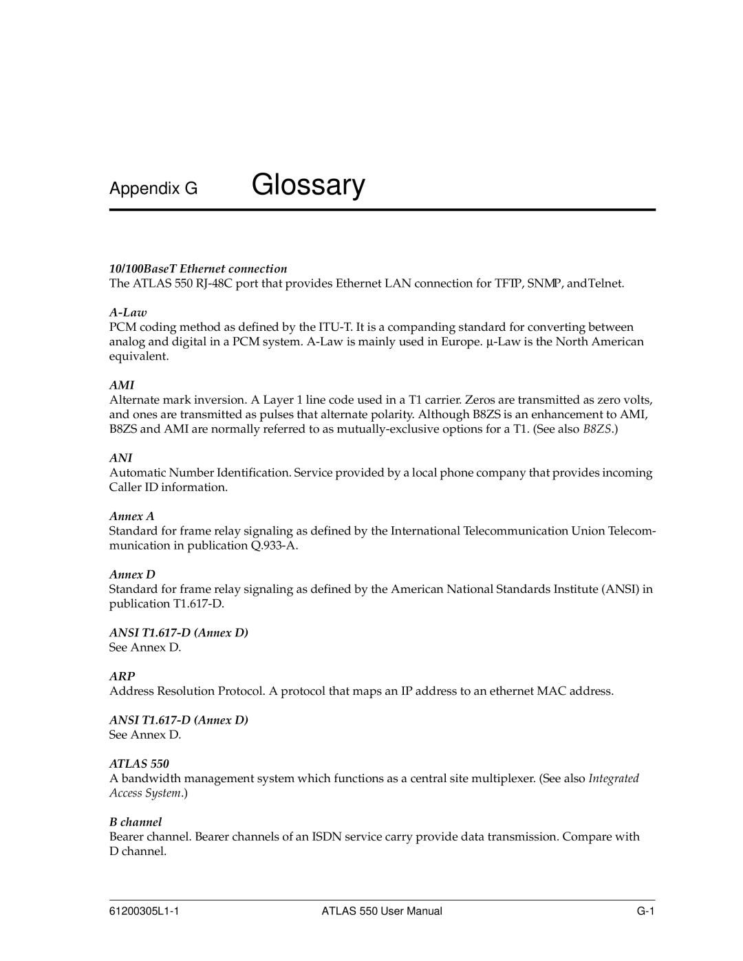 ADTRAN 550 user manual Glossary, Law 