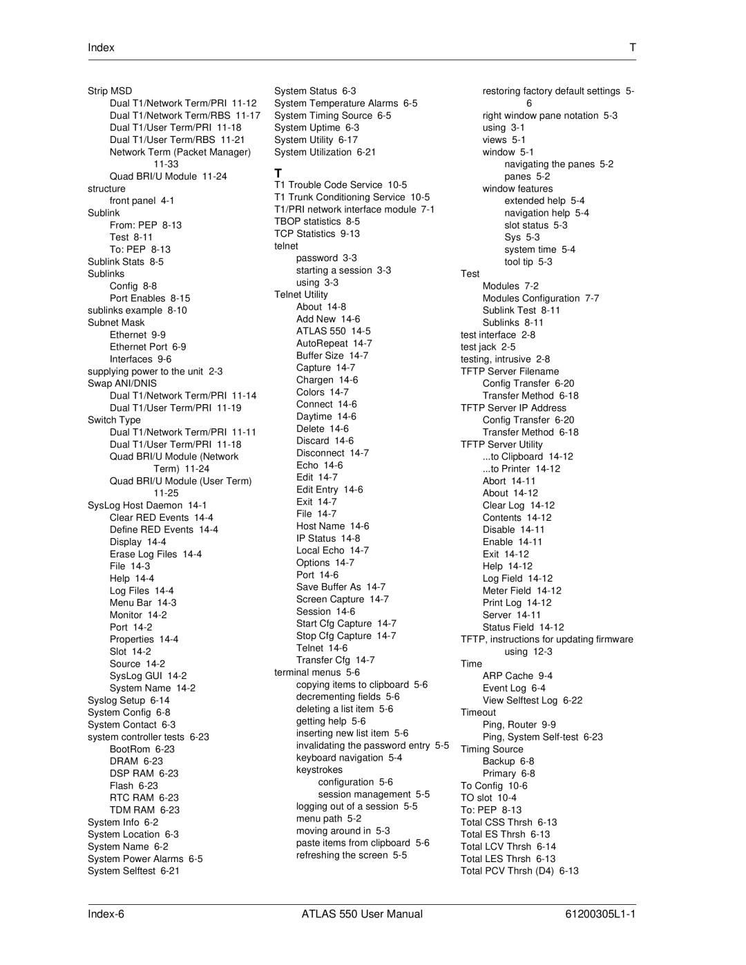 ADTRAN 550 user manual Index-6 