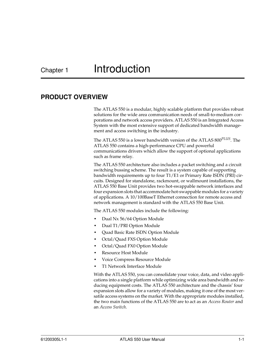 ADTRAN 550 user manual Introduction, Product Overview 