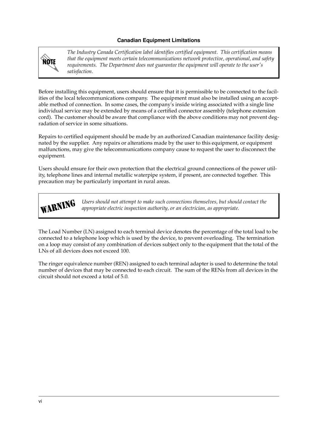 ADTRAN 550 user manual Canadian Equipment Limitations 