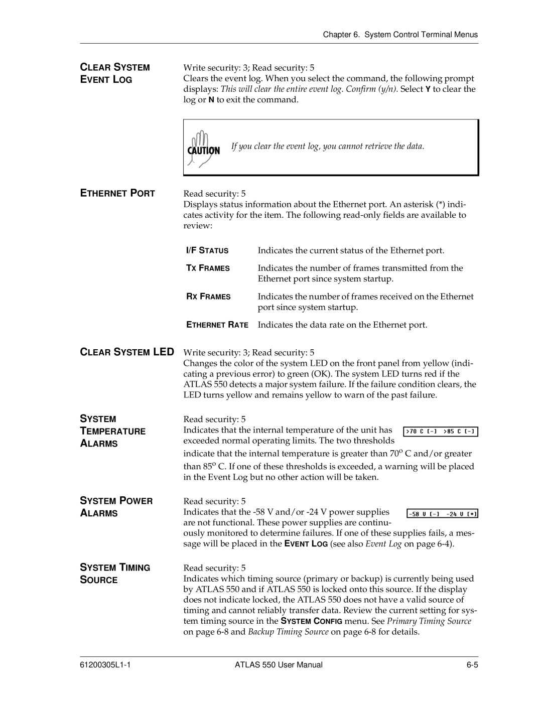 ADTRAN 550 user manual Clear System Event LOG Ethernet Port, S Tatus 