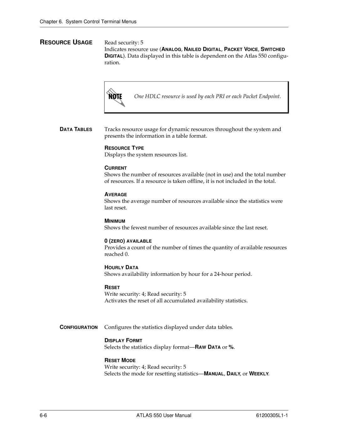 ADTRAN 550 user manual Resource Usage, Ration 