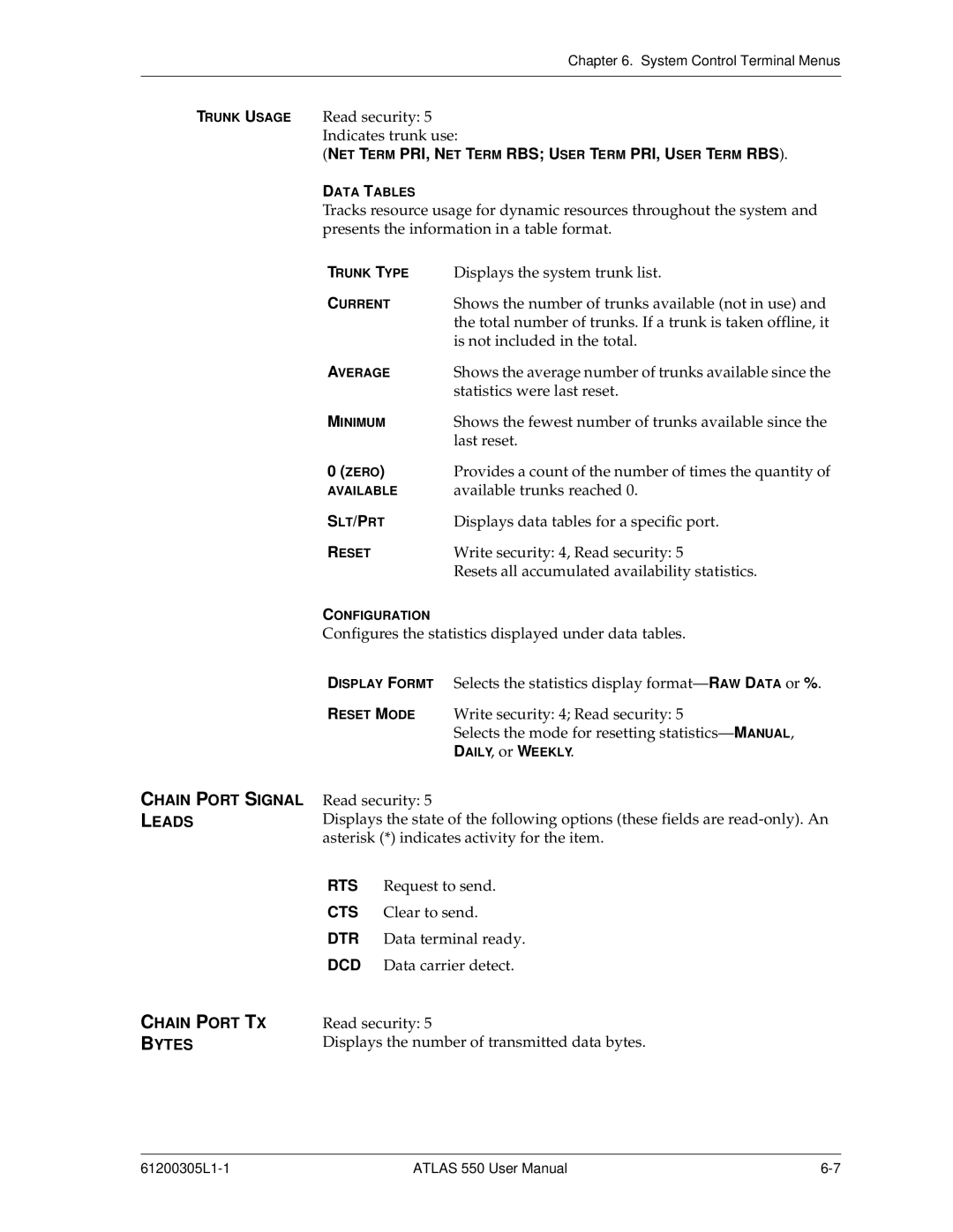 ADTRAN 550 user manual Zero, Chain Port Signal Leads, Chain Port TX, Bytes 