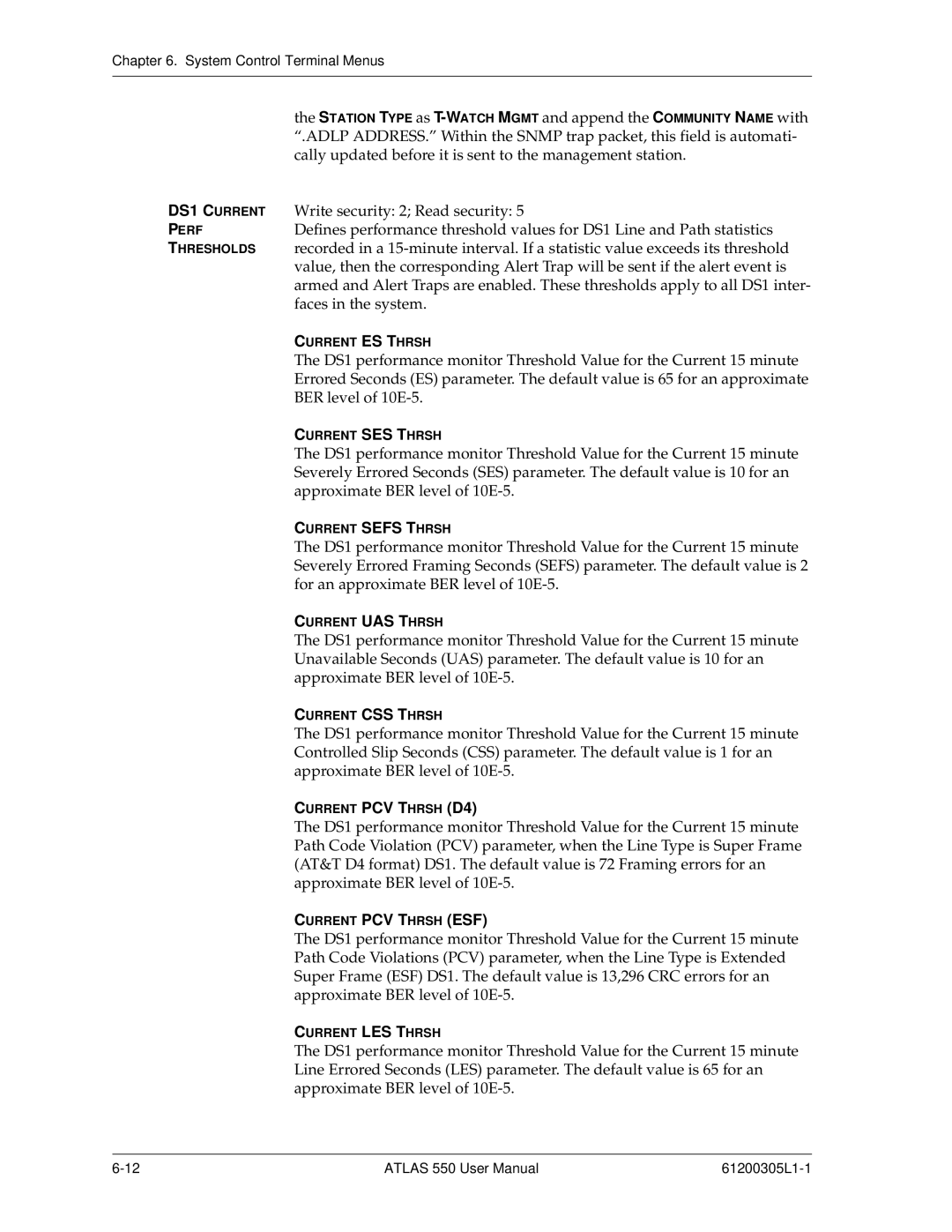 ADTRAN 550 user manual Current ES Thrsh 